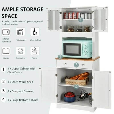 Costway Buffet Hutch Kitchen Storage Cabinet W/ Microwave Stand Storage Shelves - Image 5