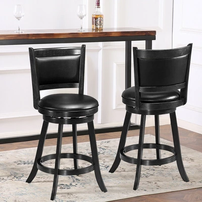 Costway 2PCS 24'' Swivel Counter Stool Dining Chair Upholstered Seat Black