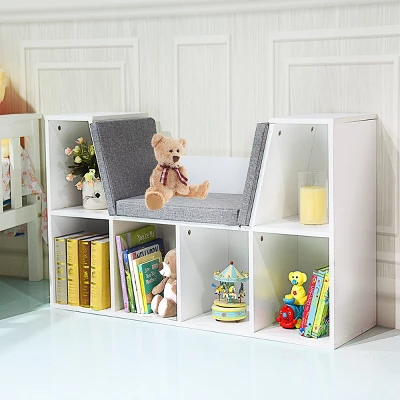 Costway 6 Cubby Kid Storage Cabinet Bookcase Multi-Purpose Shelf Cushioned Reading Nook - Image 9