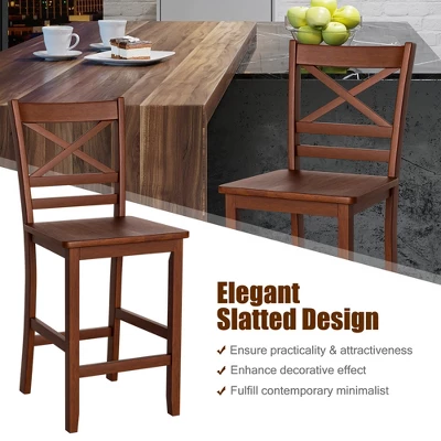 Costway Set Of 2 Bar Stools 24'' Counter Height Chairs W/ Rubber Wood Legs Walnut - Image 5