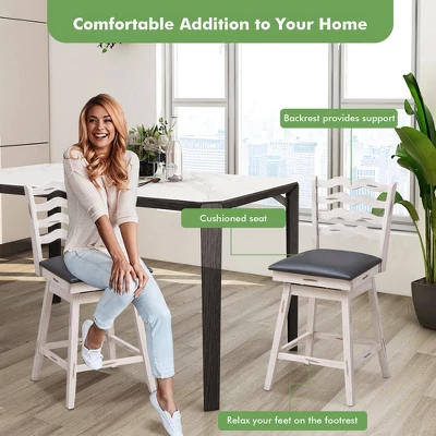 Costway Set Of 4 Swivel Bar Stools Bar Height Upholstered Faux Leather Dining Chairs - Image 5