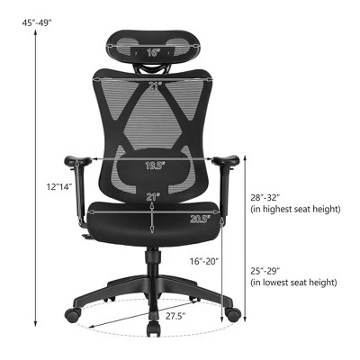 Costway Reclining Mesh Office Chair Swivel Chair W/ Adjustable Lumbar Support - Image 2