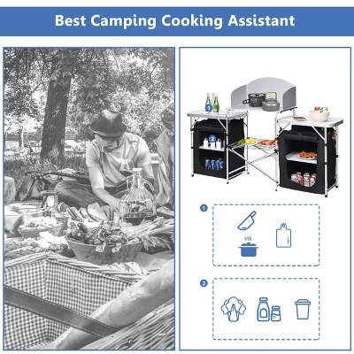 Costway Folding Portable Aluminum Camping Grill Table W/ Storage Organizer Windscreen Black - Image 6