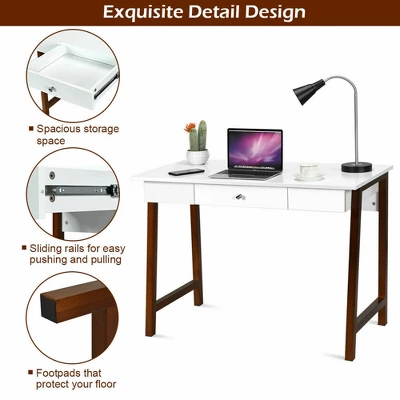 Costway Computer Desk Laptop PC Writing Table Makeup Vanity Table W/Drawer And Wood Legs - Image 9