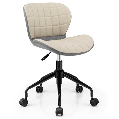 Costway Mid Back Home Office Chair Adjustable Swivel Linen & PU Leather Task Chair - Image 11
