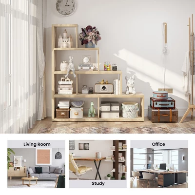 Costway 6 Cubes Ladder Shelf Freestanding Corner Bookshelf Storage Bookcase Display Rack - Image 4