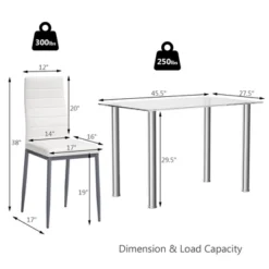 Costway 5 Piece Dining Set Table 29.6'' And 4 Chairs Glass Metal Kitchen Breakfast Furniture White