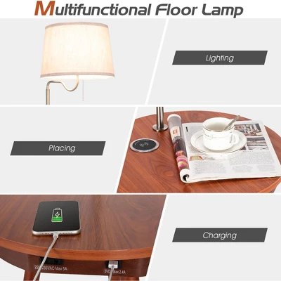Costway End Table Lamp Bedside Nightstand Lighting With Wireless Charger NaturalCoffee - Image 4