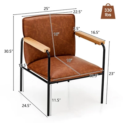 Costway Modern Accent Chair Arm Chair PU Leather W/Rubber Wood Armrest For Living Room - Image 3