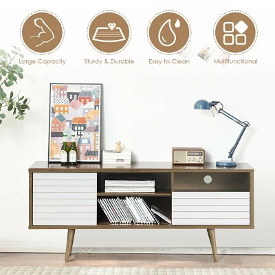 Costway Modern TV Stand/Console Cabinet 3 Shelves Storage Drawer Splayed Leg Wood/White - Image 5