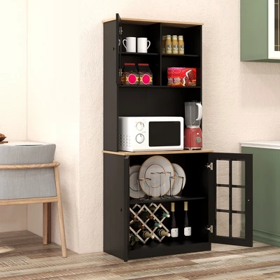 Costway 72'' Freestanding Pantry Cabinet Kitchen Buffet Sideboard Hutch With 3 Doors Black/White - Image 4