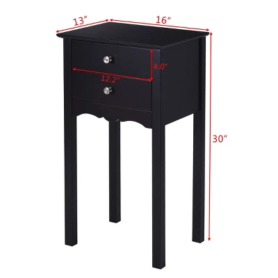 Costway Side Table End Accent Table Night Stand W/ 2 Drawers Furniture Black - Image 3