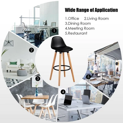 Costway Set Of 2 Mid Century Barstool 28.5" Dining Pub Chair W/Leather Padded Seat Black - Image 6