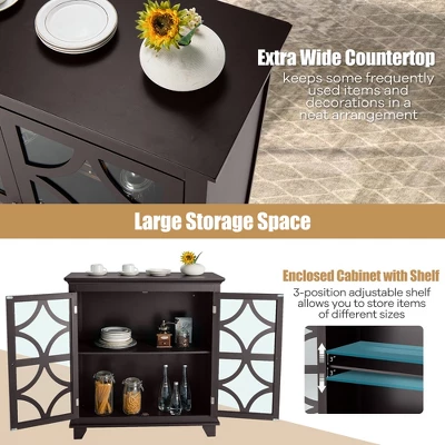 Costway Kitchen Storage Cabinet Buffet Sideboard W/ Glass Doors & Adjustable Shelf - Image 4