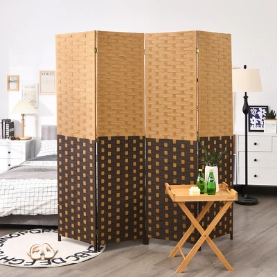 Costway 4 Panel Folding Room Divider Weave Fiber Privacy Partition Screen 6FT Tall - Image 2