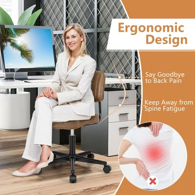 Costway PU Leather Office Chair Adjustable Swivel Task Chair W/ Backrest - Image 4