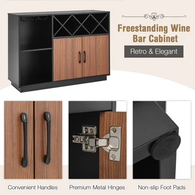 Costway Industrial Wine Bar Cabinet Sideboard Buffet With Glass Holder & Adjustable Shelf - Image 8