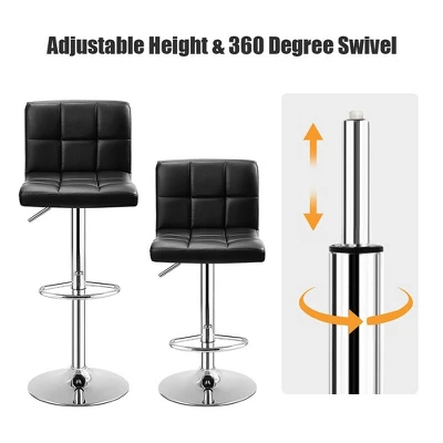 Costway Set Of 2 Bar Stools PU Leather Adjustable Barstool Swivel Pub Chairs Black Full Back - Image 5