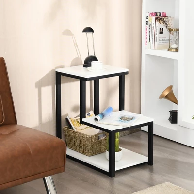 Costway 3-Tier End Table Sofa Side Table Night Stand W/ Shelf For Living Room White - Image 2