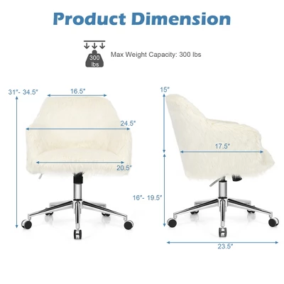 Costway Synthetic Swivel Office Chair Adjustable Task Chair Fluffy Vanity Chair