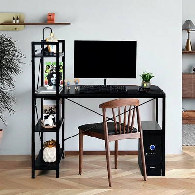 Costway 47.5" Computer Desk Writing Desk Study Table Workstation With 4-Tier Shelves Black - Image 5