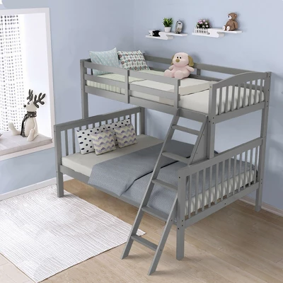 Costway Twin Over Full Bunk Bed Rubber Wood Convertible With Ladder Guardrail - Image 10