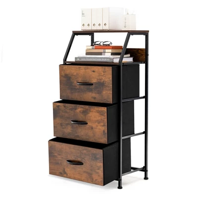 Costway 3 Drawer Dresser W/ Wood Top Sturdy Steel Frame Storage Organizer Dresser - Image 9