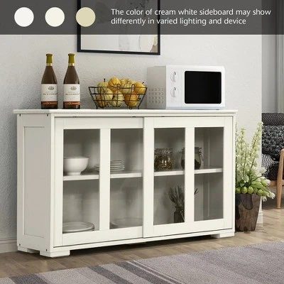 Costway Kitchen Storage Cabinet Sideboard Buffet Cupboard W/ Sliding Door - Image 4