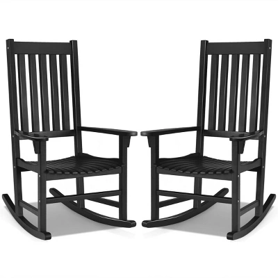 Costway 2PCS Wood Rocking Chair Porch Rocker High Back Garden Seat Indoor Outdoor - Image 10