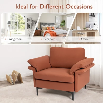 Costway Modern Fabric Accent Armchair Upholstered Single Sofa W/ Metal Legs Rust RedGreen - Image 4