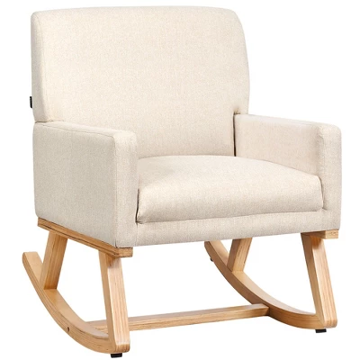 Costway Mid Century Fabric Rocking Chair Upholstered Accent Armchair Lounge Chair Beige/Gray - Image 10