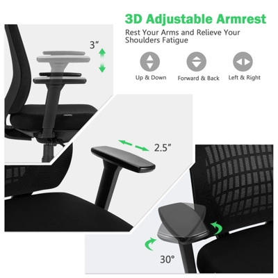 Costway High Back Mesh Office Chair Swivel Reclining Task Chair W/Clothes Hanger - Image 6