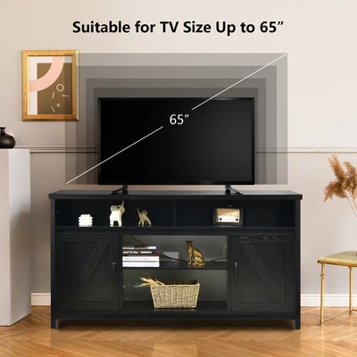 Costway 59'' TV Stand Media Center Console Cabinet W/ Barn Door For TV's 65'' NaturalBlackCoffee - Image 5