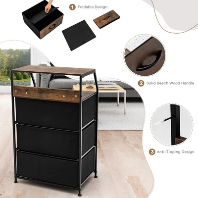 Costway 3 Drawer Dresser W/ Wood Top Sturdy Steel Frame Storage Organizer Dresser - Image 8