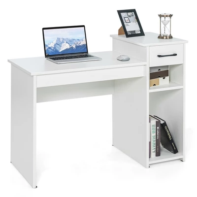 Costway Computer Desk PC Laptop Table W/ Drawer And Shelf Home Office Furniture White - Image 9