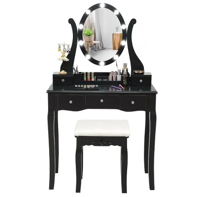 Costway Vanity Table Set W/10 Light Bulbs And Touch Switch Makeup Dressing Table - Image 9