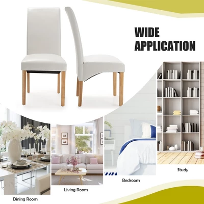 Set Of 4 Dining Chairs Upholstered Padded Side Chairs W/ Rubber Wood Legs BlackBeige - Image 6