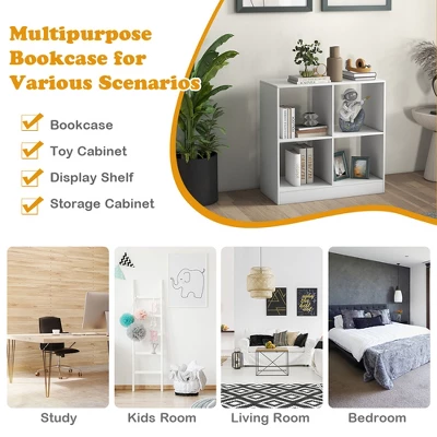 Costway Kids Toy Storage Organizer 4-Cube Wooden Display Bookcase With Anti-toppling Device - Image 4