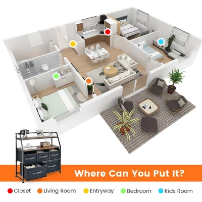 Costway 5-Drawer Storage Dresser Organizer Unit With Fabric Bin For Living Room Bedroom - Image 7