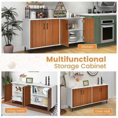 Costway Buffet Server Sideboard Kitchen Storage Cabinet Cupboard With Shelves & 4 Doors - Image 5