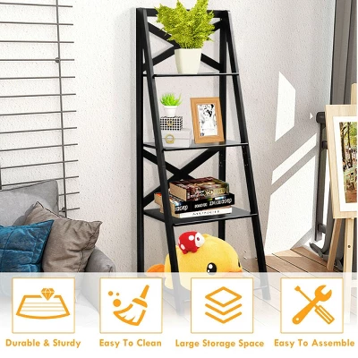 Costway 4-Tier Ladder Shelf Bookshelf Bookcase Storage Display Leaning Home Office Decor - Image 7