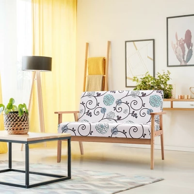 Costway Modern Fabric Loveseat Sofa Couch Upholstered 2-Seat Wood Armchair - Image 2