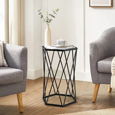 Costway End Table Tempered Glass Top Metal Frame Hexagonal Accent Side Table Living Room