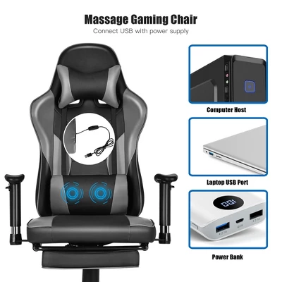 Costway Gaming Chair Racing High Back Office Chair W/ Footrest Black - Image 6