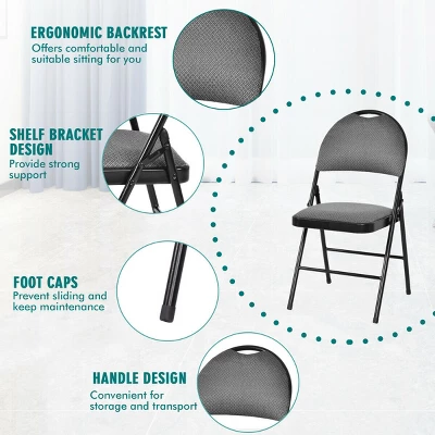Costway Set Of 6 Folding Chairs Fabric Upholstered Padded Seat Metal Frame Home Office - Image 5