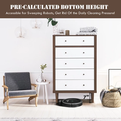 Costway 5 Drawer Dresser Wood Chest Of Drawers Storage Freestanding Cabinet Organizer - Image 6