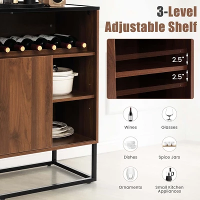 Costway Wine Storage Cabinet Buffet Sideboard With Adjustable Shelf & Sliding Door Kitchen - Image 5