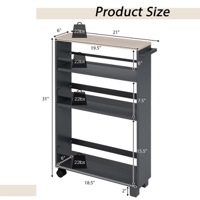Costway 4-Tier Slim Kitchen Storage Cart Narrow Slide Out Trolley Adjustable Shelf WhiteGrey - Image 3