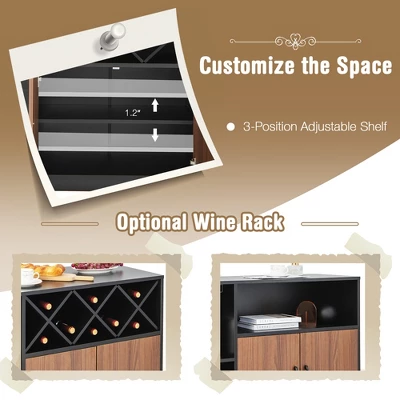 Costway Industrial Wine Bar Cabinet Sideboard Buffet With Glass Holder & Adjustable Shelf - Image 7