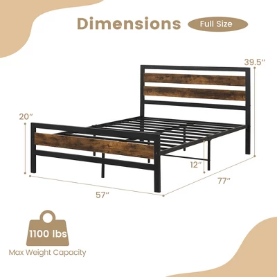 Costway Full/Queen Industrial Metal Platform Bed Frame Rustic Headboard Mattress Foundation - Image 2